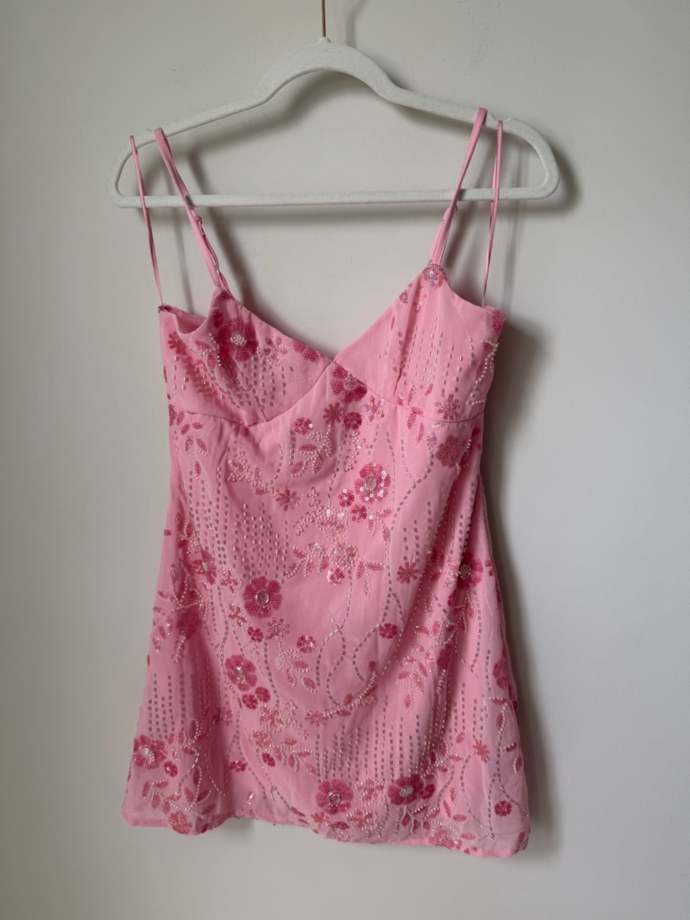 Viral Pink Beaded Sequins Floral mini Dress